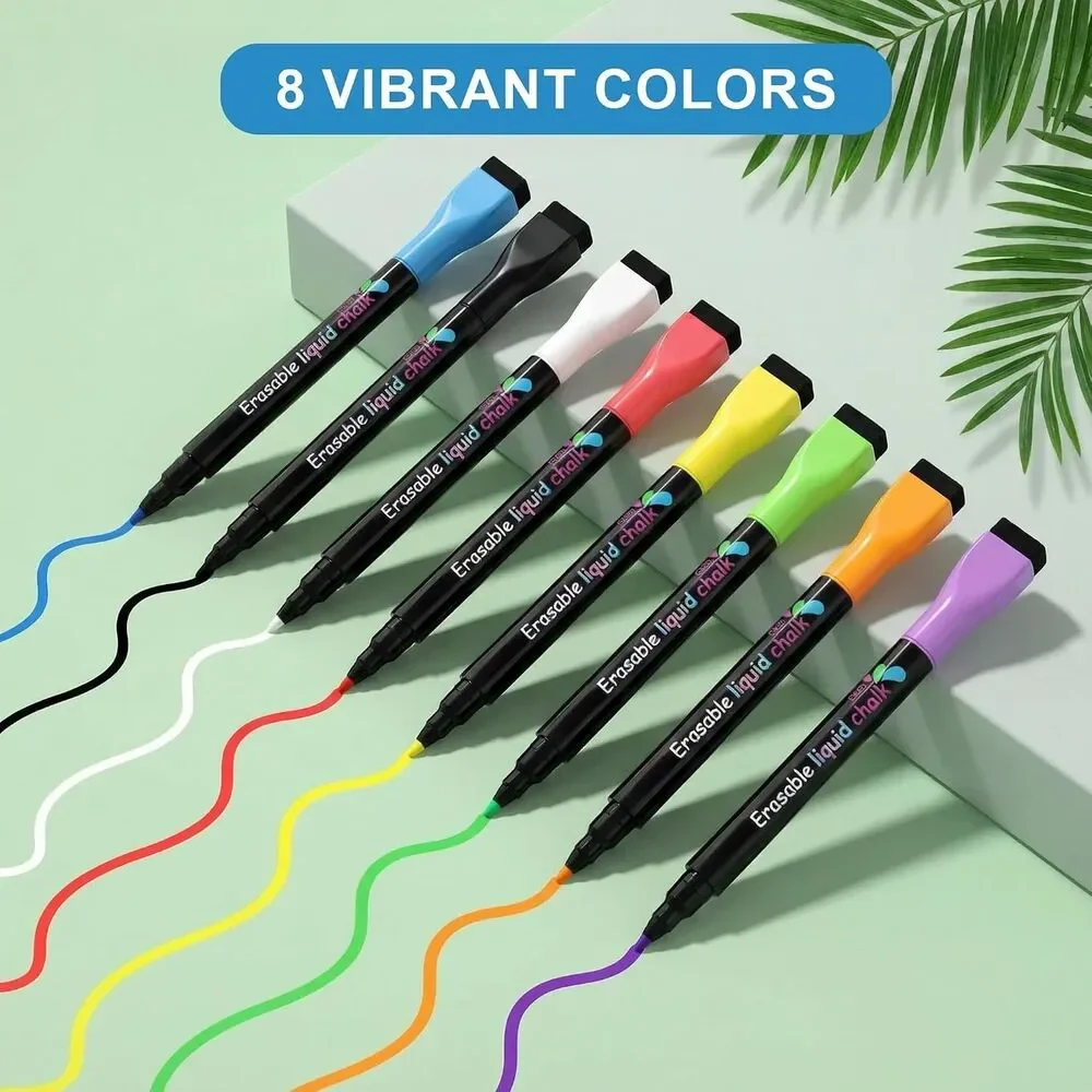 8 Color Magnetic Liquid Chalk Markers Fine Tip Wet Erase Glass Window Board